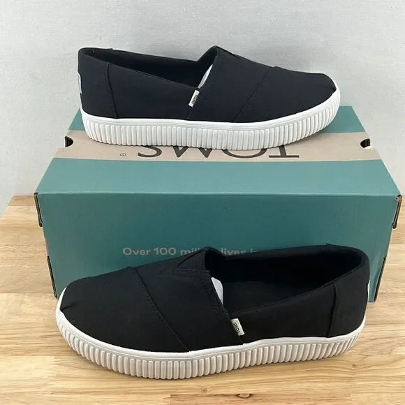Toms Alpargata Indio Slip-On Sneakers - Black Canvas- Various Sizes- NIB - Picture 1 of 7